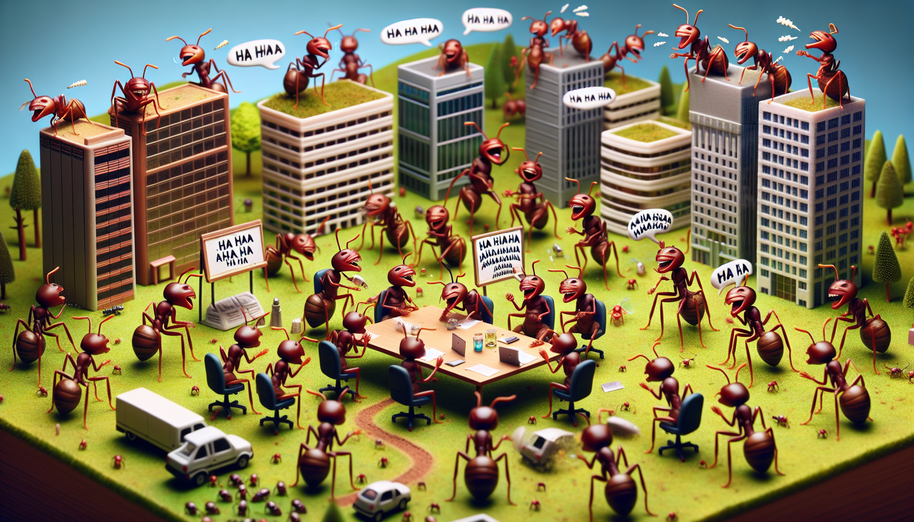 Ant Army Efficiency? We Solve Problems with Laughter, Not Pheromone Trails